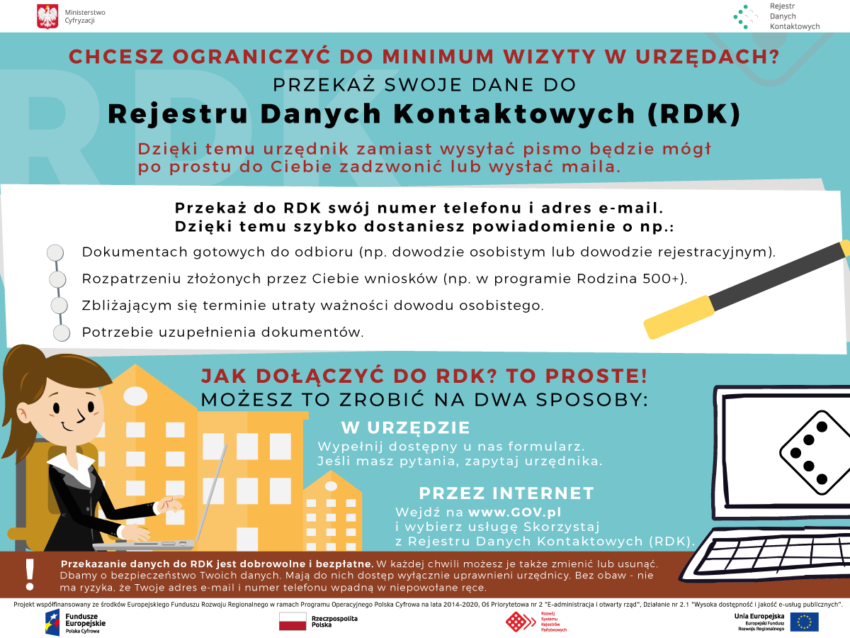 Grafika z instrukcją postępowania w Rejestrze Danych Kontaktowych