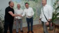 Na zdjęciu znajdują się: Prezydent Miasta Koszalin Tomasz Sobieraj, Zastępca Prezydenta Sebastian Tałaj, Norbert Koselski oraz Grzegorz Kruk