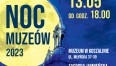 Grafika przedstawia księżyc na niebieskim tle oraz napis Noc Muzeów 