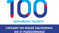 Grafika przedstawia napis KOSZALIŃSKA 100 WSPIERAMY TALENTY