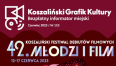 Grafika na fioletowym tle przedstawia napis Koszaliński Grafik Kultury