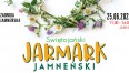 Grafika przedstawia wianek z polnych kwiatów oraz napis Świętojański Jarmark Jamneński wraz z datą i godziną wydarzenia.
