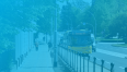 Na grafice autobus linii numer 8 w Koszalinie. Grafika w niebieskim tle z monochromatycznym logiem Koszalin Centrum Pomorza 