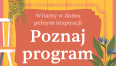 Grafika przedstawia napis "poznaj program" na żółtym tle w otoczeniu roślin