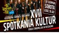 Grafika przedstawia duży, biały napis "Spotkania kultur"