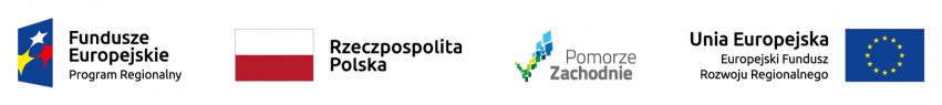 Kolorowy obrazek na białym tle, przedstawiający w układzie poziomym, kolejno od lewej strony znak Programu Regionalnego Funduszy Europejskich, flagę Rzeczypospolitej Polskiej, znak Pomorza Zachodniego oraz znak Europejskiego Funduszu Rozwoju Regionalnego z flagą Unii Europejskiej.