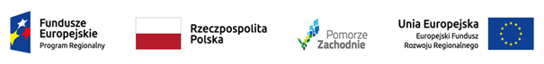 Kolorowy obrazek na białym tle, przedstawiający kolejno w układzie poziomym znak Funduszy Europejskich Programu Regionalnego, flagę Rzeczypospolitej Polskiej, znak Pomorza Zachodniego oraz znak Europejskiego Funduszu Rozwoju Regionalnego z flagą Unii Europejskiej.