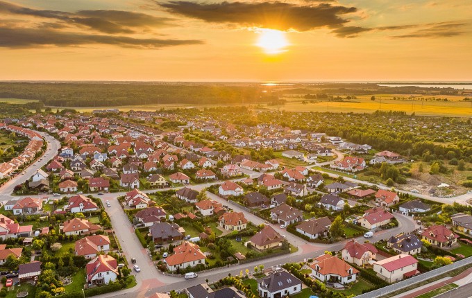 panorama Osiedla Unii Europejskiej podczas zachodu słońca