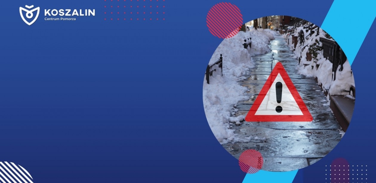 Na grafice znajduje się znak ostrzegawczy i śliska nawierzchnia. 