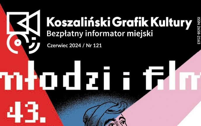 Grafika przedstawia okładkę miesięcznika, którą zdobi oficjalny plakat 43. KFDF Młodzi i Film