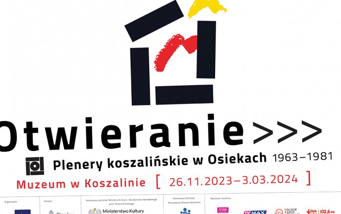 Grafika przedstawia geometryczne, czarne elementy na biały tle oraz nazwę i termin wystawy.