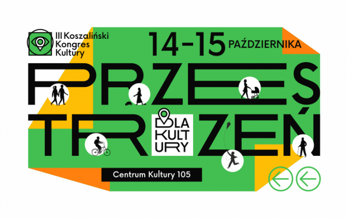 Grafika przedstawia napis "Przestrzeń dla kultury" na zielono - pomarańczowym tle