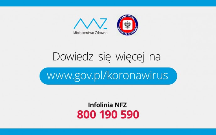 Na planszy informacja o koronawirusie