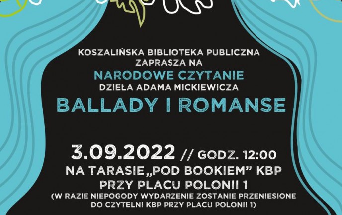 Grafika przedstawia niebieską, rozsuniętą kurtynę a między nią napis z nazwą, datą i miejscem wydarzenia.