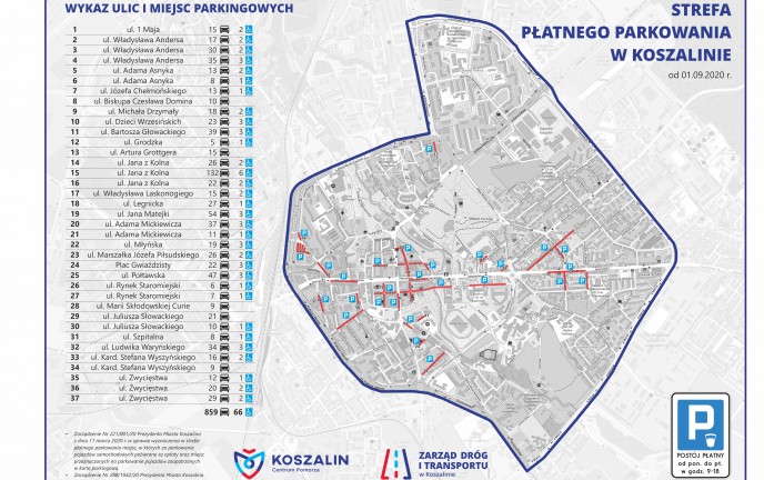 Mapa Strefy Płatnego Parkowania w Koszalinie