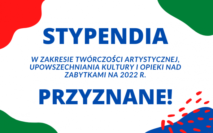 Grafika z informacją o przyznaniu stypendiów z zakresu kultury na 2022 rok