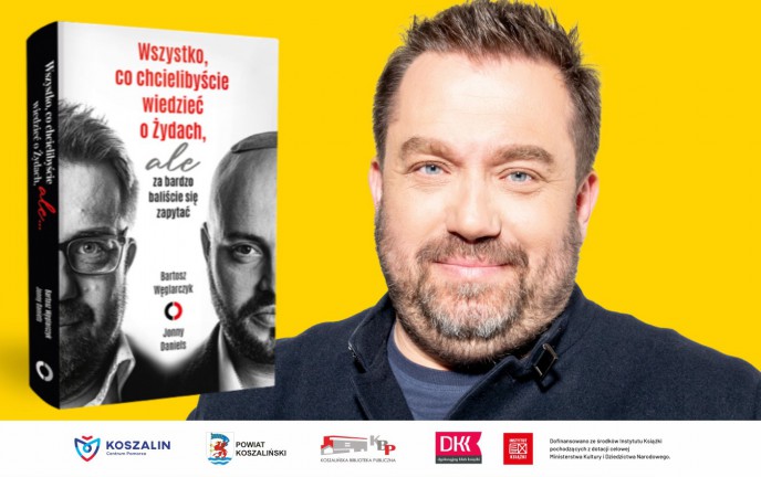 Grafika przedstawia wizerunek autora i okłądkę książki