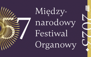 Grafika przedstawia liczbę 57 umieszczoną na fioletowym tle oraz napis Międzynarodowy Festiwal Organowy