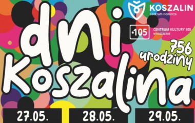 Grafika na tle kolorowych kół przedstawia napis "Dni Koszalina" i datę wydarzenia