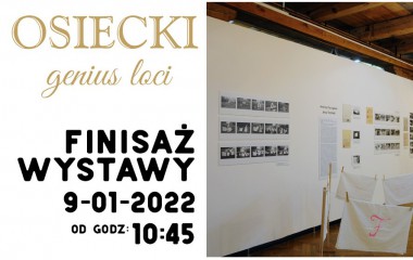 Grafika przedstawia fragmenty ekspozycji i tytuł wystawy "Osiecki genius loci" finisaż 9 stycznia 2022 r. od godz. 10.45