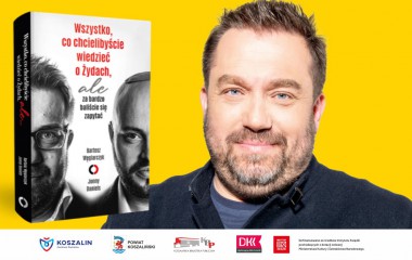 Grafika przedstawia wizerunek autora i okłądkę książki