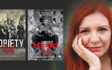 Spotkanie autorskie z Agnieszką Cubałą Grafika przedstawia zdjęcie rudowłosej kobiety po prawej stronie, obok niej po lewej stronie znajdują się dwie książki.