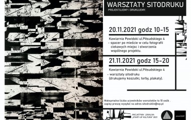 Plakat promujący warsztaty sitodruku